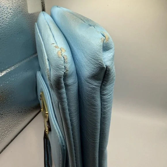 Nicole by Nicole Miller Light Blue Crossbody Bag with Gold Tag & Chained Links - Picture 10 of 12